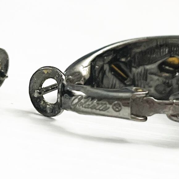 Goldette Vintage Black & Rhinestone Hoop Earrings - Picture 5 of 5